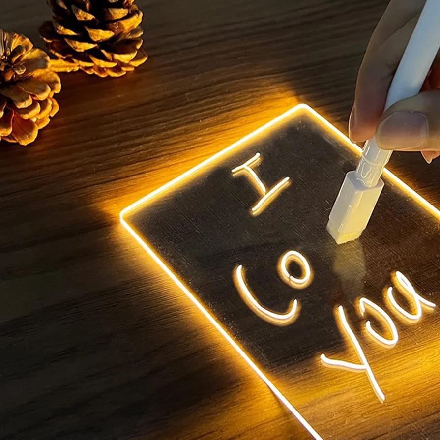 LED Night Light Note Board Message Board with Pen USB Battery Power Holiday Light Desktop Lamp Bedroom Decor Children Gift