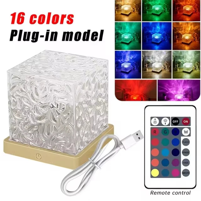 Dynamic Rotating Water Ripple Projector Night Light 16 Colors Flame Crystal Lamp for Living Room Study Bedroom Rotating Light